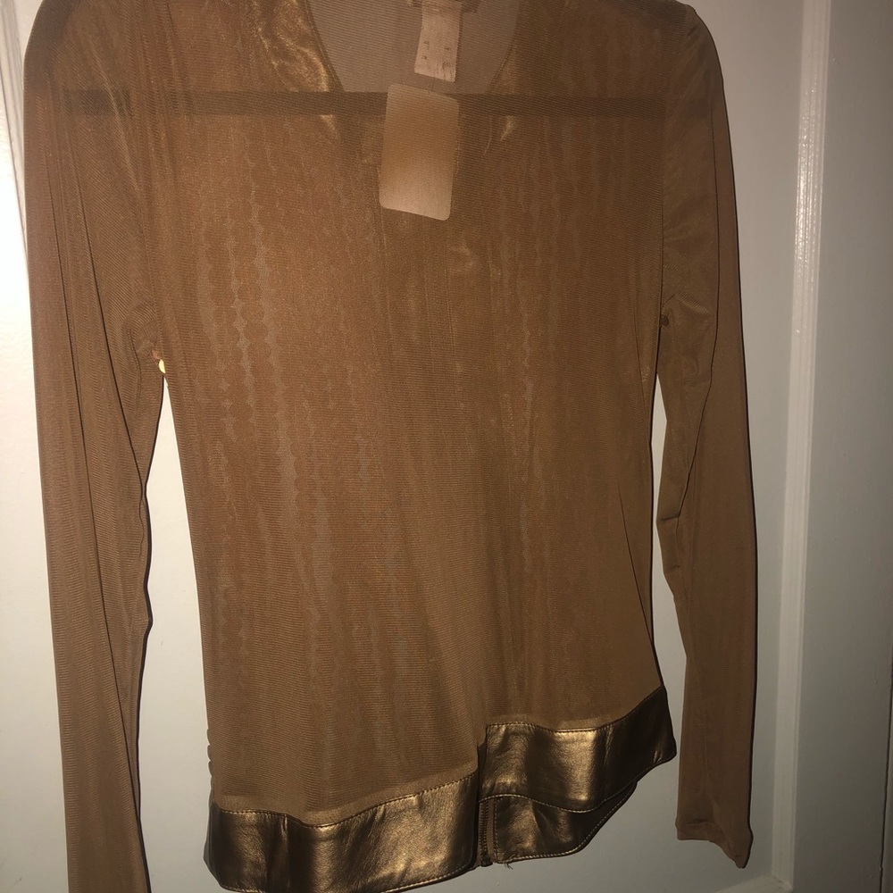 Sexy faux leather mesh like back and sleeve top